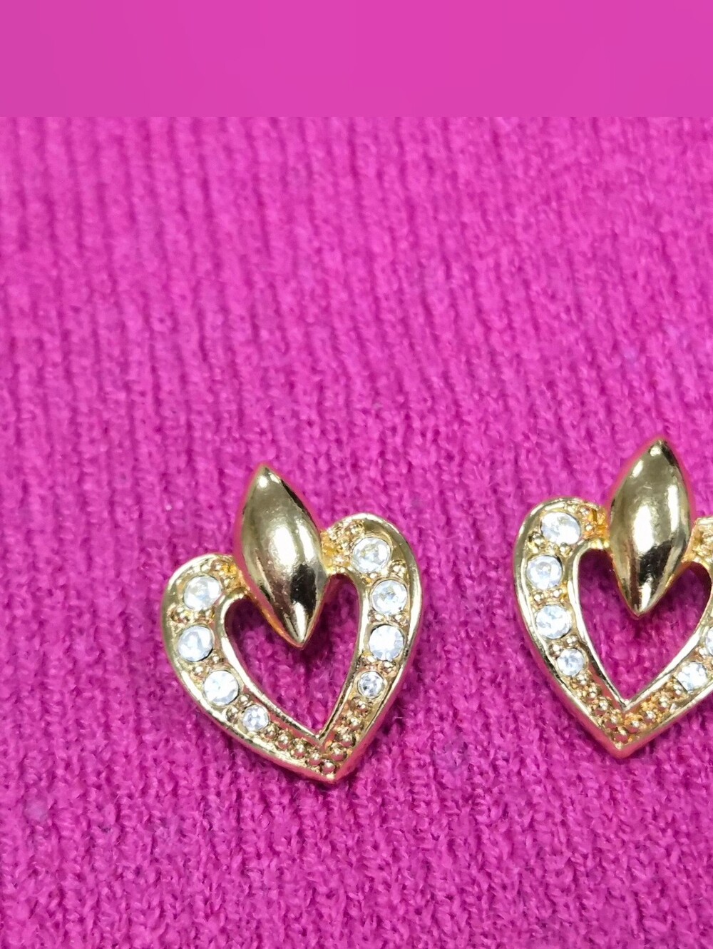 Avon Gold Heart Crystal Stud Earrings - Women Jewelry